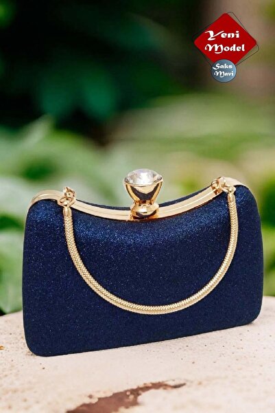 GUİZA Geantă specială din material sclipitor albastru Saks - model Kolçaklı Ö...