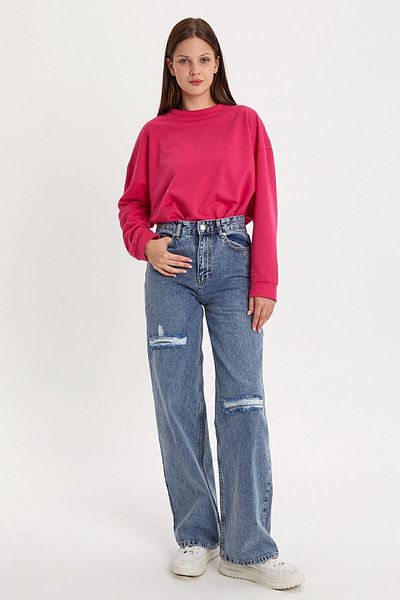ALLDAY Pantaloni albastri din denim cu picior tubular 100% bumbac