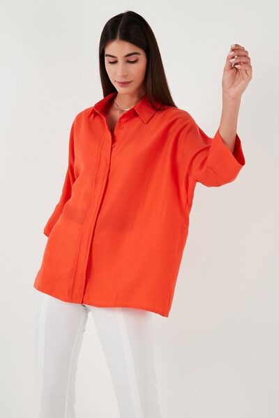 Lela Three Quarter Sleeve 100% Cotton Oversize Shirt Shirt514344010 L