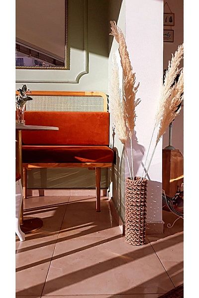 DİLAY HOME DESIGN Βάζο Pampas Flower 40 cm Μεταλλικό Σύρμα Ψάθινο Πλεκτό - Διακοσμητικό Χειροποίητο