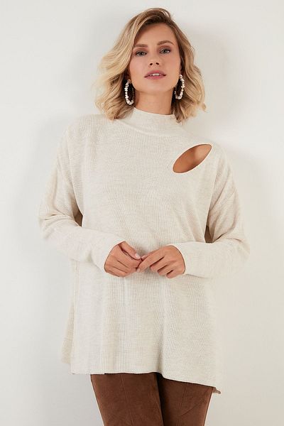 Lela Shoulder Detailed Half Turtleneck Knitwear Sweater Women's Sweater 6321059