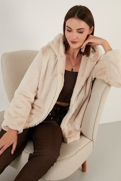Lela Blană pentru femei, cu glugă, moale, căptușită în formă de shaggy, slim fit, blană artificială 6238066