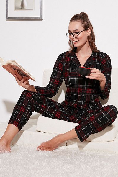 Lela Set de pijamale țesute cu guler de cămașă cu talie elastică cu imprimeu 6095660