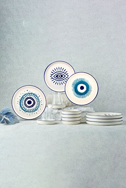 Genel Markalar Hand Made 18 Parça 6 Kişilik Nazar Boncuklu Stackable Kahvaltı...