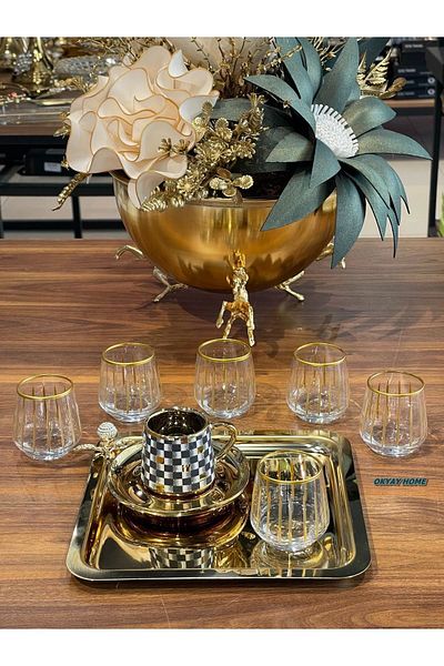 Paşabahçe Lav-304 Special Cut Gilt Coffee Side Water Cup, Luxury, Soft Drink Cup, Dowry, Gift