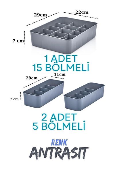 almital mobilya aksesuarları furniture accessories Orgaset 3-Piece Organizer - Anthracite Kitchen Bathroom Office Makeup Table Jewelry Organizer Set