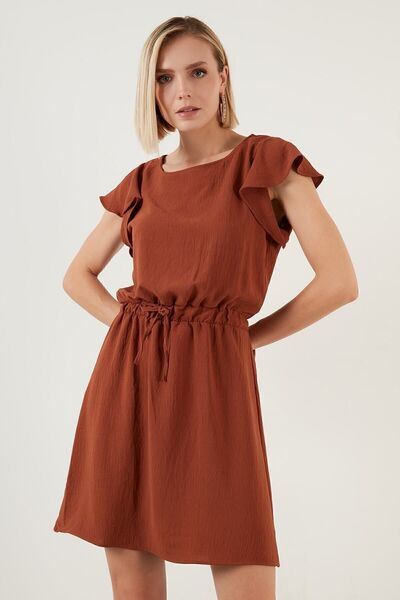 Lela Waist Gathered Sleeve Detailed Crew Neck Regular Fit Dress Women's Dress 6058386