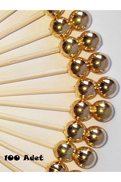 Genel Markalar 100 Adet Dekoratif Gold Çift Incili Kokteyl Kürdan 6 Cm - Inci 8 Mm