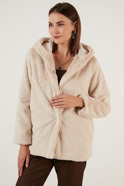 Lela Blană pentru femei, cu glugă, moale, căptușită în formă de shaggy, slim fit, blană artificială 6238066
