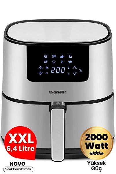 GOLDMASTER 2000 Watt Yüksek Güç 6,4 Litre Inox Geniş Xxl Dokunmatik Airfryer Yağsız Sıcak Hava Fritözü