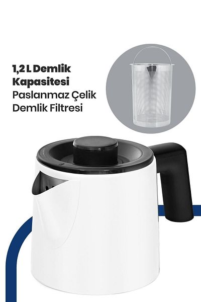 GOLDMASTER Acacia Milk White Xl 2200 Watt Patented Drip-Free Design Steel Tea Maker and Kettle