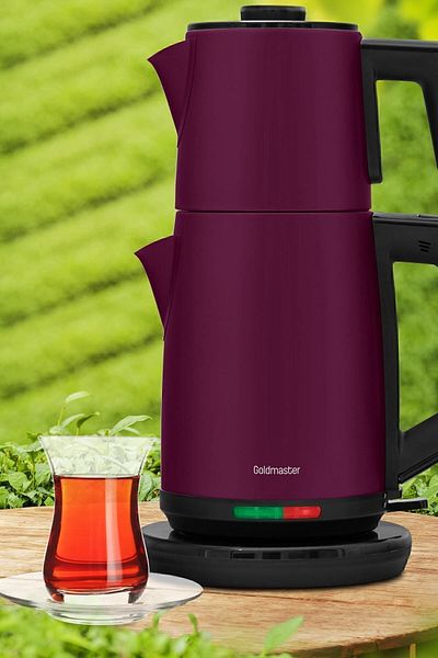 GOLDMASTER Acacia Purple Xl 2200 Watt Patented Drip-Free Design Steel Tea Maker and Kettle