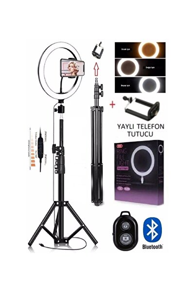 LESGO Kumandalı Youtuber Tiktok Çekim Işıklı Telefon Tutucu Makyaj Işığı Ring...