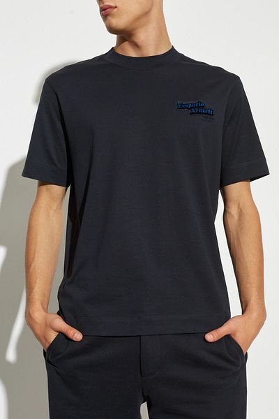 Emporio Armani Tricou pentru bărbați bleumarin - bumbac organic, mânecă scurtă, cu logo-ul mărcii 6D1TD7 1JOCZ-0984