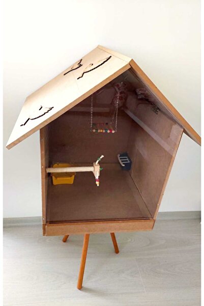 Akvaryum Ahşap Kuş Kafesi Camlı Kuş Evi