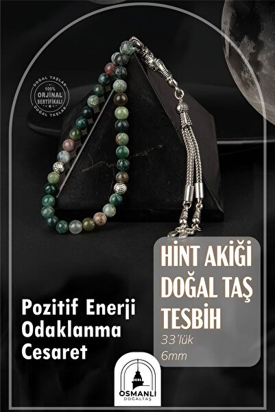 OSMANLI DOĞAL TAŞ Hint Akiği Doğal Taş Tesbih 33lük - 6mm