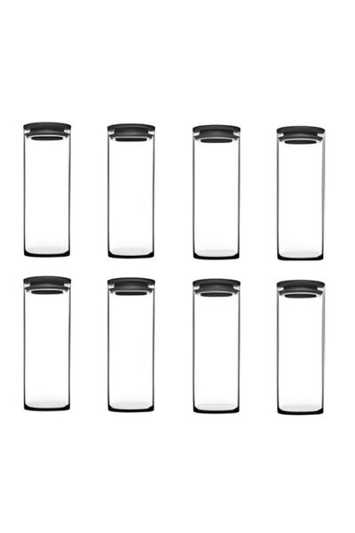 Paşabahçe 43756 Vakumlu Cam Kavanoz - Cam Erzak Saklama Kabı 8 Li Gri 1230 Cc...