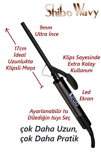 Shibowavy 9mm Curly - Thin Hair Curling Iron (Afro Wave) with Clips and Long Gloves Gift