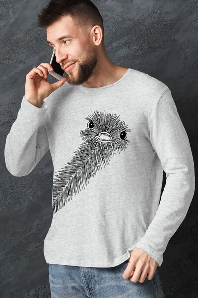 ROCKANDROLL Tricou pentru bărbați din bumbac pieptănat cu mânecă lungă Strut Curiosity