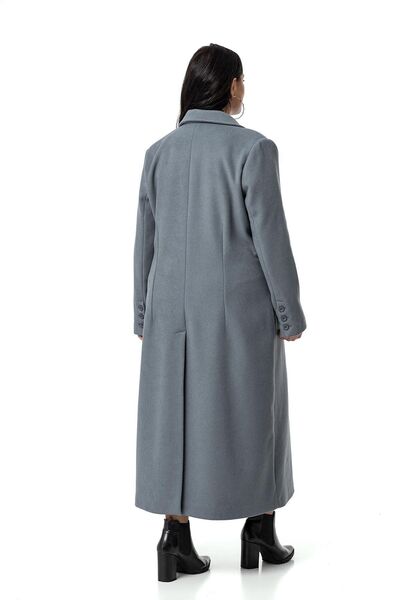 DISENTIS MODEST Palton lung albastru cu cașmir - mărime mare, buzunare pentru geantă și căptușeală