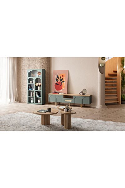 CaddeYıldız Logo Tv Sehpası - Yeşil - Hasır