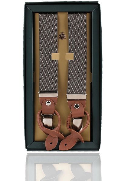Kravatkolik Khaki Leather Connected Button Hole Jacquard Trouser Strap PAN160