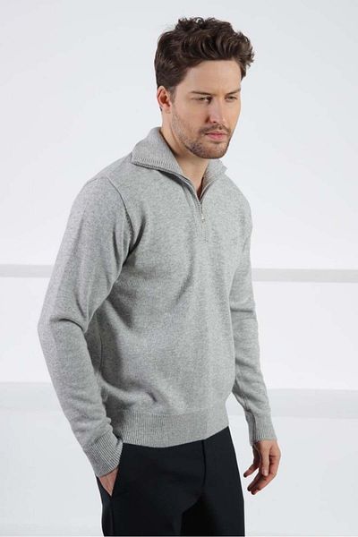 Ferraro Ανδρικό μακρυμάνικο πουλόβερ με γιακά A.grey 100% αρνίσιο μαλλί