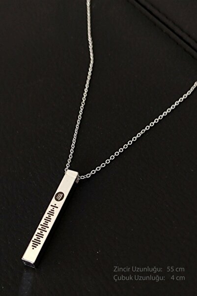 Genel Markalar Unisex Spotify Kodlu Gümüş Renk Bijuteri Çubuk Bar Kolye Zincir