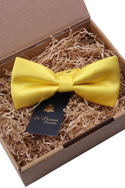 La Pescara Yellow Self Patterned Bow Tie P484
