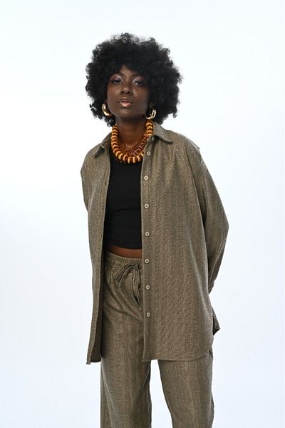 Orfeo Negro Slim ριγέ γκλίτερ γυναικείο πουκάμισο oversize