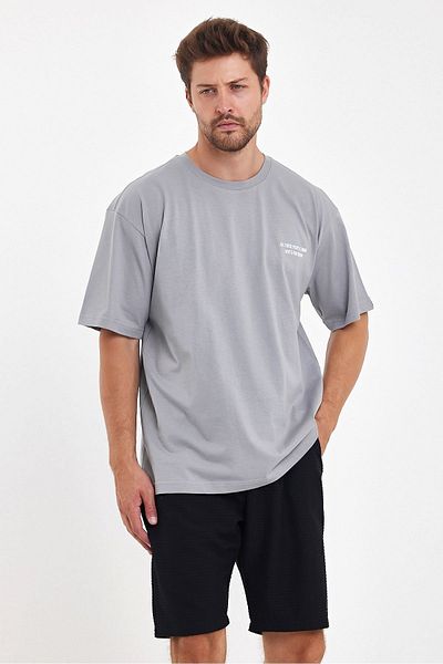 THE RULE Ανδρικό μπλουζάκι Love's For Show με στάμπα Oversize 100% βαμβακερό φαρδύ φαρδύ κομμένο λαιμόκοψη Casual Ice Grey T-shirt