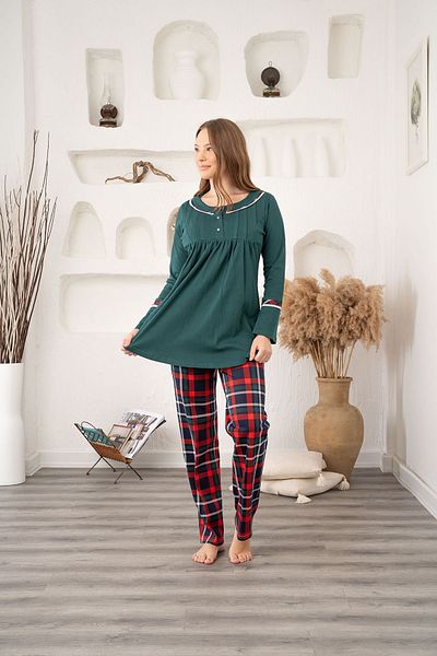 LOHOUSE Green Plaid Velvet Women's Pajamas and Dressing Gown Set of 3