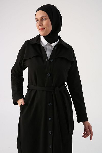 ALLDAY Άνετο Abaya με μαύρη ζώνη με κουμπιά