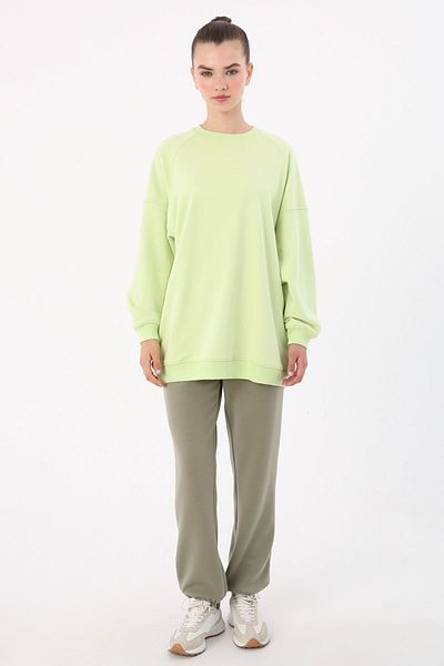 ALLDAY Ανοιχτό Πράσινο Φούτερ με 3 Κλωστές Oversize Basic