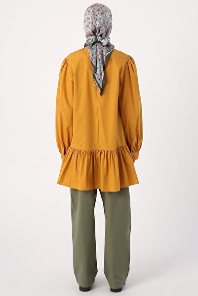 ALLDAY Mustard Ribbed Collarless Cotton Tunic