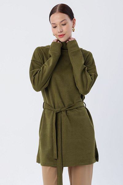 ALLDAY Turtleneck Tunic with Green Belt