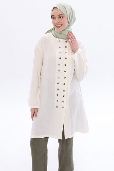 ALLDAY 100% Cotton Muslin Fabric - Double Buttoned Shirt Tunic