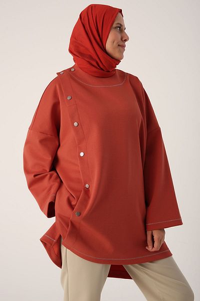 ALLDAY Orange Glitter Stitched Oversize Tunic with Snap Fasteners