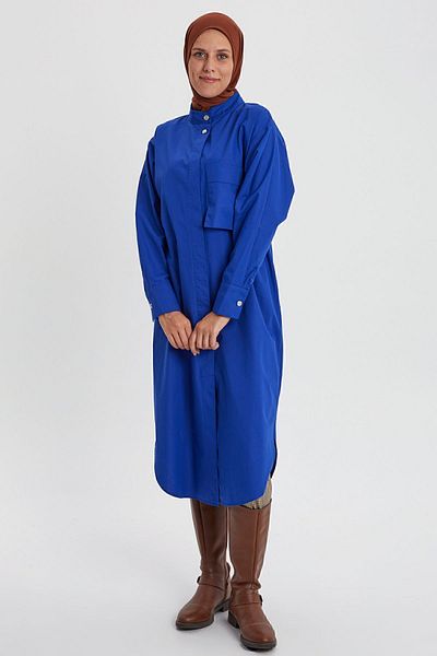 ALLDAY Saks 100% Cotton Magnificent Collar Single Pocket Tunic