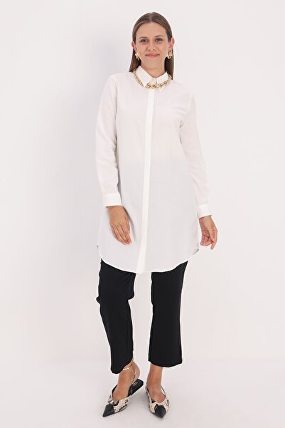 ALLDAY Ekru Basic Gizli Patlı Gömlek Tunik