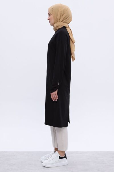 ALLDAY Siyah Pamuklu Arkadan Yırtmaçlı Apoletli Tunik