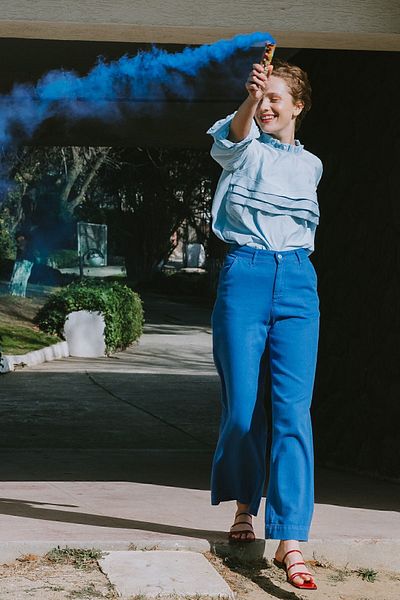 ALLDAY Pantaloni Indigo 100% bumbac cu buzunare late