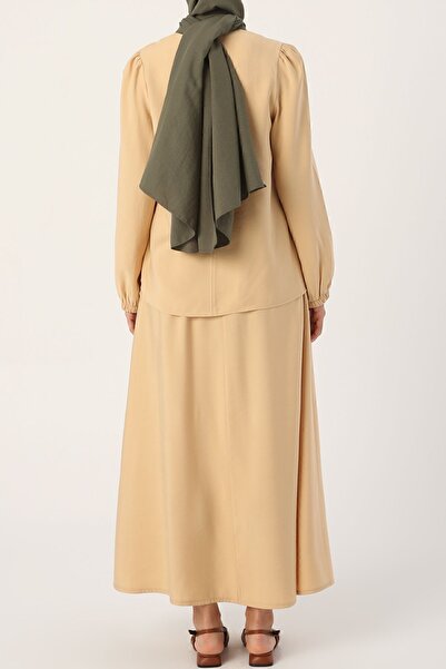 ALLDAY Κίτρινο κολιέ, μαζεμένα μανίκια, κοστούμι άνετη φούστα