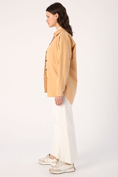 ALLDAY Bisküvi %100 Pamuk Oversize Cepli Gömlek Tunik