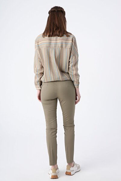 ALLDAY Haki Pamuklu Ütü Izli Cepli Likralı Dar Paça Pantolon