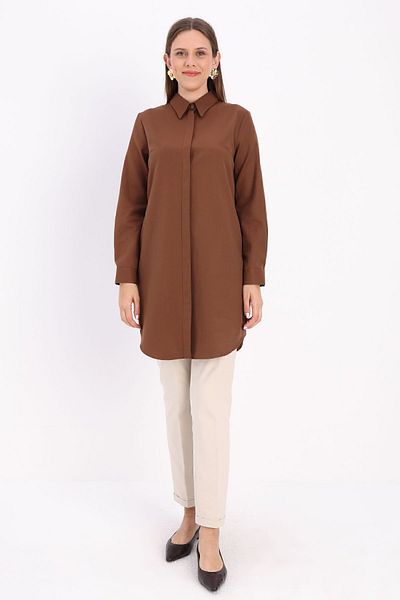 ALLDAY Καφέ Basic Hidden Placket πουκάμισο Tunic