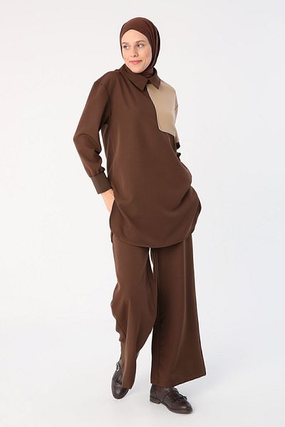 ALLDAY Bitter Brown Two Color Glitter Detailed Trousers Suit
