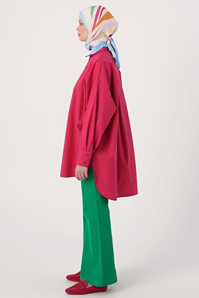 ALLDAY Fuchsia 100% Cotton Oversize Pocketed Shirt Tunic