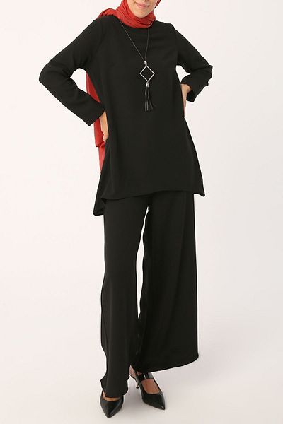 ALLDAY Black Necklace Wide Leg Trousers Tunic Suit