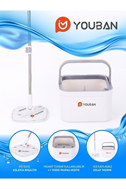 Youban Temiz Su Ile Kirli Suyu Ayıran Otomatik Temizlik Seti Pro +1 Yedek Mop...